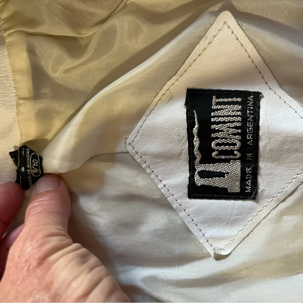 Vintage 80s Comint Argentinian White  and Gray Genuine Leather Jacket - Picture 6 of 16
